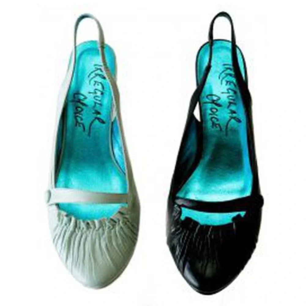 Irregular Choice Leather Pleated Ruched Slingback Kitten Heels Size 36‎